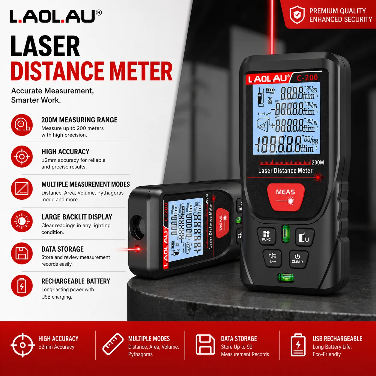 Power Tools Green - LAOLAU Digital Laser Range Finder RED/Green