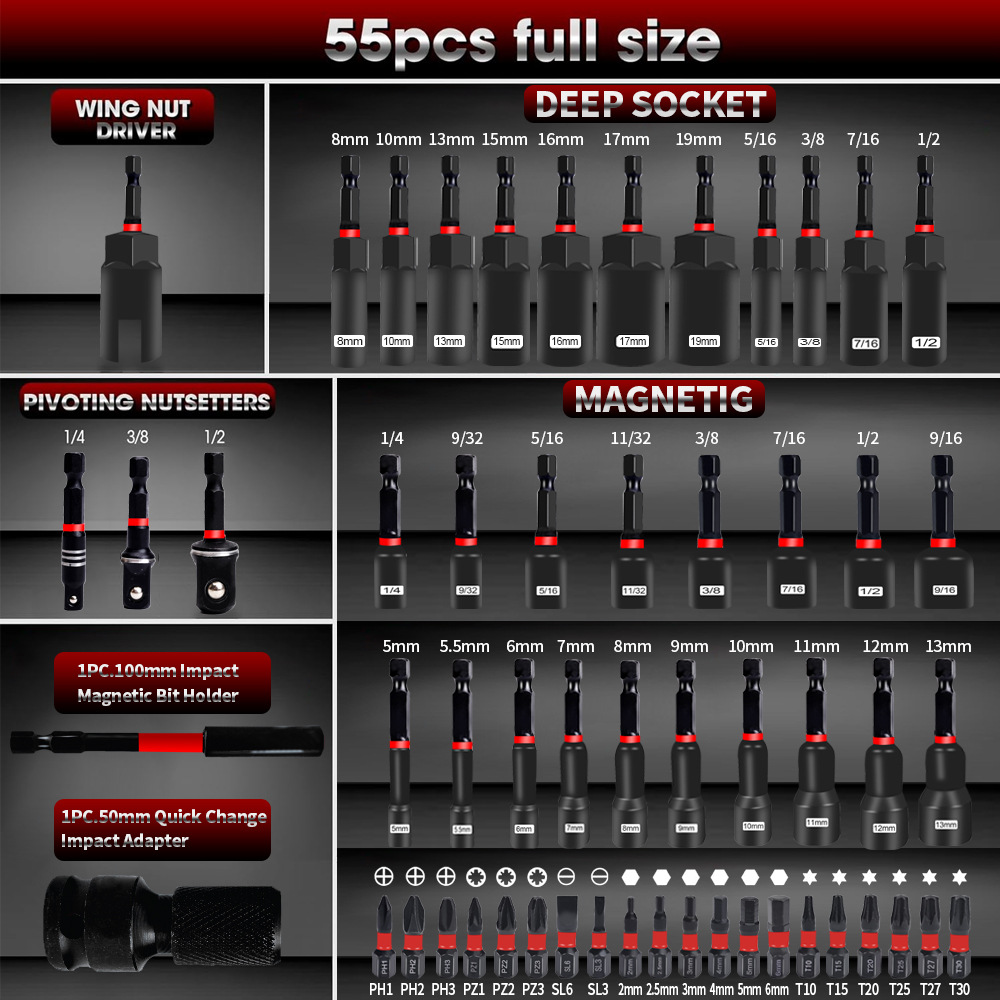 55PCS Magnetic Impact Nut Driv - Power Z Tools ulasan dan harga